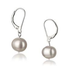 Par de pendientes de perlas Perla de Agua Dulce de calidad A de 8 a 9mm en color Blanco