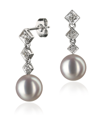 Par de pendientes de perlas Perla Akoya Japonesa de calidad AAA de 8 a 9mm en color Blanco