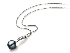 Colgante de perlas Perla de Agua Dulce de calidad AA de 9 a 10mm en color Negro