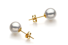 Par de pendientes de perlas Perla Akoya Japonesa de calidad Hanadama - AAAA de 7.5 a 8mm en color Blanco