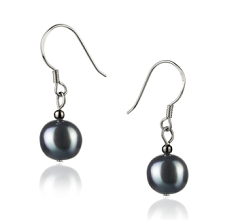 Par de pendientes de perlas Perla de Agua Dulce de calidad A de 8 a 9mm en color Negro