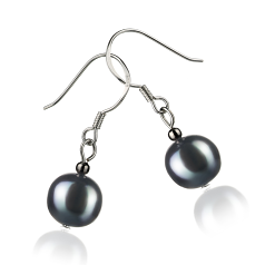 Par de pendientes de perlas Perla de Agua Dulce de calidad A de 8 a 9mm en color Negro