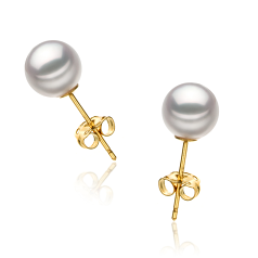 Par de pendientes de perlas Perla Akoya Japonesa de calidad Hanadama - AAAA de 6.5 a 7mm en color Blanco