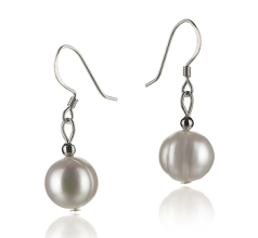 Par de pendientes de perlas Perla de Agua Dulce de calidad A de 8 a 9mm en color Blanco