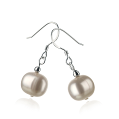Par de pendientes de perlas Perla de Agua Dulce de calidad A de 8 a 9mm en color Blanco