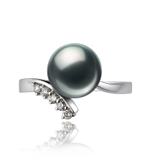 Anillo de perlas Perla Akoya Japonesa de calidad AA de 8 a 9mm en color Negro