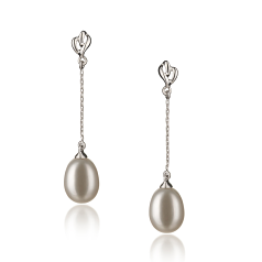 Par de pendientes de perlas Perla de Agua Dulce de calidad AA de 7 a 8mm en color Blanco