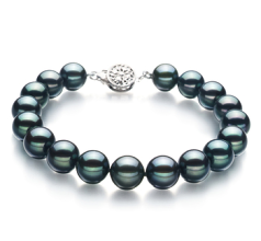 Pulsera de perlas Perla Akoya Japonesa de calidad AA de 8 a 8.5mm en color Negro