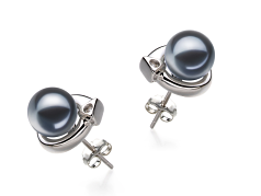 Par de pendientes de perlas Perla de Agua Dulce de calidad AAAA de 7 a 8mm en color Negro