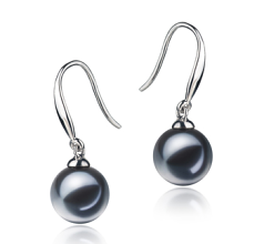 Par de pendientes de perlas Perla de Agua Dulce de calidad AAAA de 7 a 8mm en color Negro