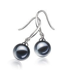 Par de pendientes de perlas Perla de Agua Dulce de calidad AAAA de 7 a 8mm en color Negro