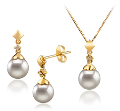 Conjunto de perlas Perla Akoya Japonesa de calidad AA de 7 a 8mm en color Blanco