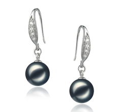 Par de pendientes de perlas Perla Akoya Japonesa de calidad AA de 8 a 9mm en color Negro
