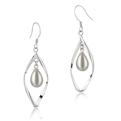 Par de pendientes de perlas Perla de Agua Dulce de calidad AA - Gota de 7 a 8mm en color Blanco