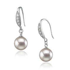 Par de pendientes de perlas Perla Akoya Japonesa de calidad AA de 8 a 9mm en color Blanco
