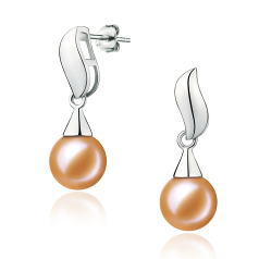 Par de pendientes de perlas Perla de Agua Dulce de calidad AAAA de 7 a 8mm en color Rosa