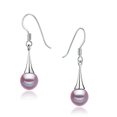 Par de pendientes de perlas Perla de Agua Dulce de calidad AAAA de 7 a 8mm en color Lavanda
