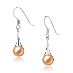 Par de pendientes de perlas Perla de Agua Dulce de calidad AAAA de 7 a 8mm en color Rosa