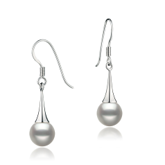 Par de pendientes de perlas Perla de Agua Dulce de calidad AAAA de 7 a 8mm en color Blanco