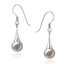 Par de pendientes de perlas Perla Akoya Japonesa de calidad AA de 7 a 8mm en color Blanco