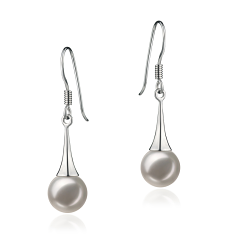 Par de pendientes de perlas Perla Akoya Japonesa de calidad AA de 7 a 8mm en color Blanco