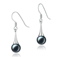 Par de pendientes de perlas Perla Akoya Japonesa de calidad AA de 7 a 8mm en color Negro