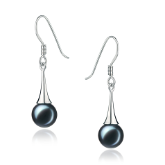 Par de pendientes de perlas Perla Akoya Japonesa de calidad AA de 7 a 8mm en color Negro