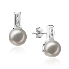 Par de pendientes de perlas Perla Akoya Japonesa de calidad AA de 7 a 8mm en color Blanco