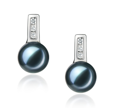 Par de pendientes de perlas Perla Akoya Japonesa de calidad AA de 7 a 8mm en color Negro
