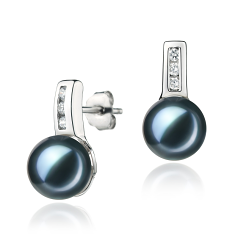 Par de pendientes de perlas Perla Akoya Japonesa de calidad AA de 7 a 8mm en color Negro