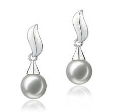 Par de pendientes de perlas Perla Akoya Japonesa de calidad AA de 7 a 8mm en color Blanco