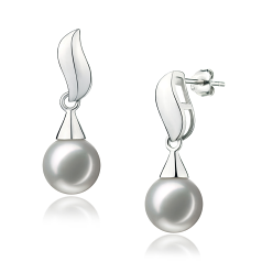 Par de pendientes de perlas Perla Akoya Japonesa de calidad AA de 7 a 8mm en color Blanco