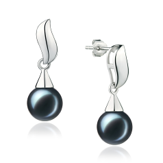 Par de pendientes de perlas Perla Akoya Japonesa de calidad AA de 7 a 8mm en color Negro