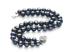 Pulsera de perlas Perla de Agua Dulce de calidad A de 6 a 7mm en color Negro