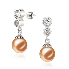 Par de pendientes de perlas Perla de Agua Dulce de calidad AAAA de 7 a 8mm en color Rosa
