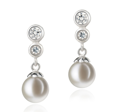 Par de pendientes de perlas Perla de Agua Dulce de calidad AAAA de 7 a 8mm en color Blanco