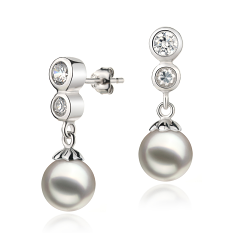 Par de pendientes de perlas Perla Akoya Japonesa de calidad AA de 7 a 8mm en color Blanco