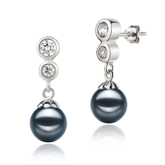Par de pendientes de perlas Perla Akoya Japonesa de calidad AA de 7 a 8mm en color Negro