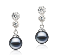 Par de pendientes de perlas Perla de Agua Dulce de calidad AAAA de 7 a 8mm en color Negro