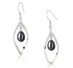Par de pendientes de perlas Perla de Agua Dulce de calidad AA - Gota de 7 a 8mm en color Negro
