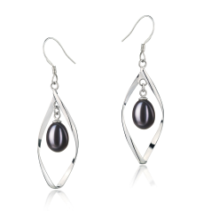 Par de pendientes de perlas Perla de Agua Dulce de calidad AA - Gota de 7 a 8mm en color Negro