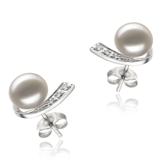 Par de pendientes de perlas Perla de Agua Dulce de calidad AA de 7 a 8mm en color Blanco