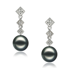 Par de pendientes de perlas Perla Akoya Japonesa de calidad AAA de 8 a 9mm en color Negro