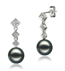 Par de pendientes de perlas Perla Akoya Japonesa de calidad AAA de 8 a 9mm en color Negro