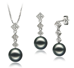 Conjunto de perlas Perla Akoya Japonesa de calidad AAA de 8 a 9mm en color Negro