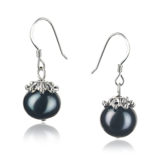 Par de pendientes de perlas Perla de Agua Dulce de calidad A de 8 a 9mm en color Negro