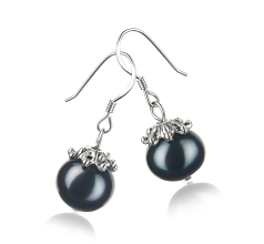 Par de pendientes de perlas Perla de Agua Dulce de calidad A de 8 a 9mm en color Negro