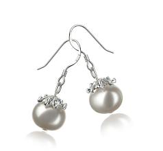 Par de pendientes de perlas Perla de Agua Dulce de calidad A de 8 a 9mm en color Blanco