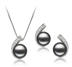 Conjunto de perlas Perla de Agua Dulce de calidad AA de 7 a 8mm en color Negro