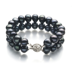 Pulsera de perlas Perla de Agua Dulce de calidad A de 8 a 9mm en color Negro